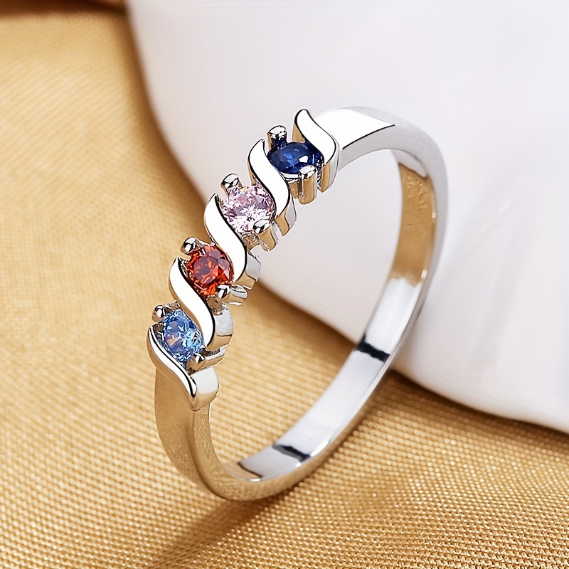 Multicolor Cz Geometric Rainbow Stackable Ring for Women